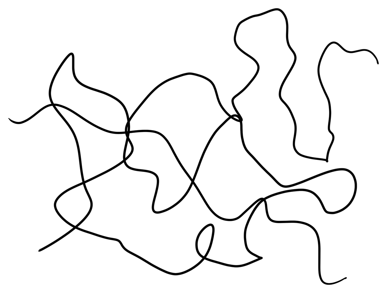 A drawing of loose crossing lines, every crossing still a sharp corner