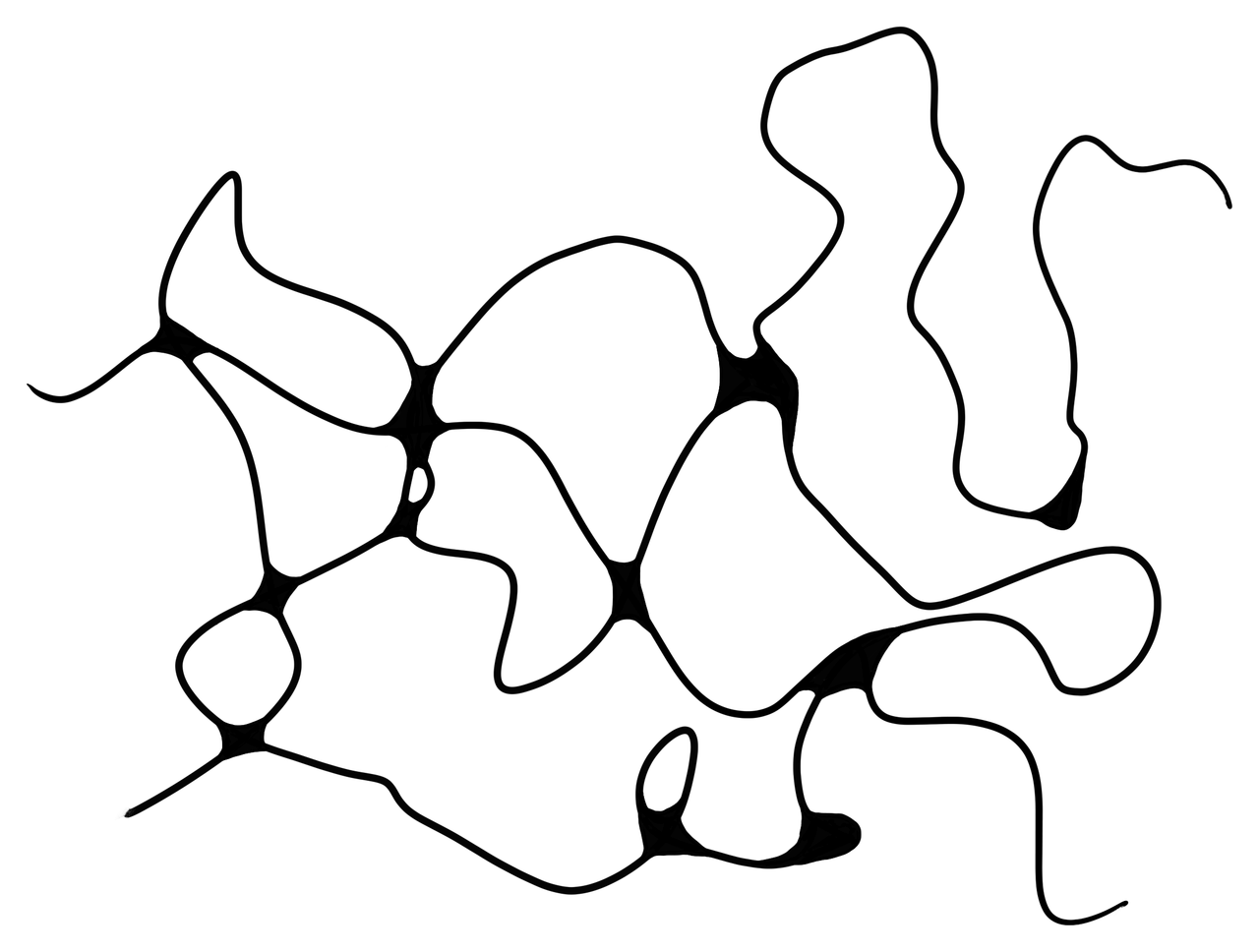 The same drawing after rounding: the same lines, each crossing now a filled, smooth joint