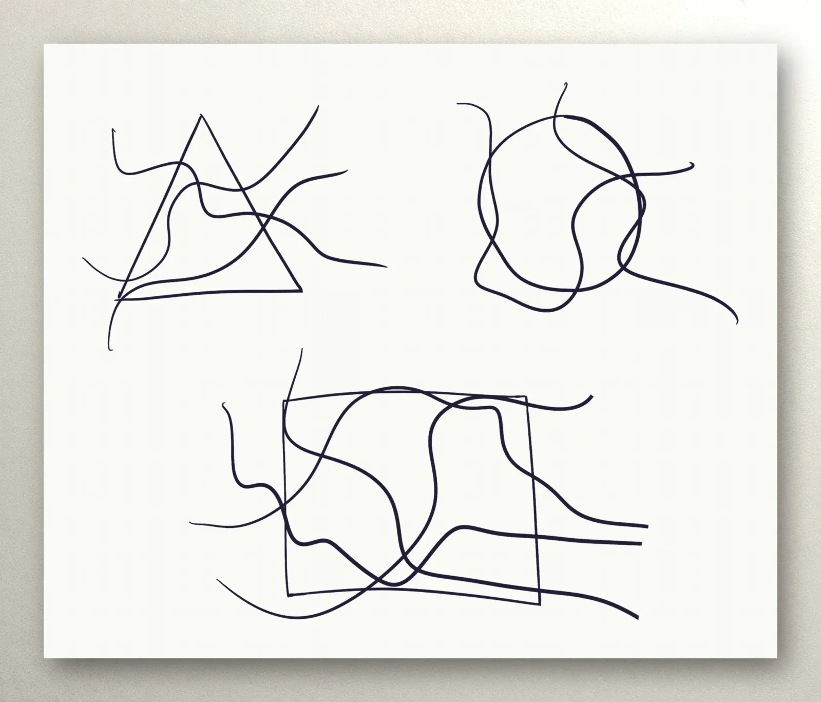 Template: a triangle, a circle and a square, each crossed by neuro lines, corners not rounded