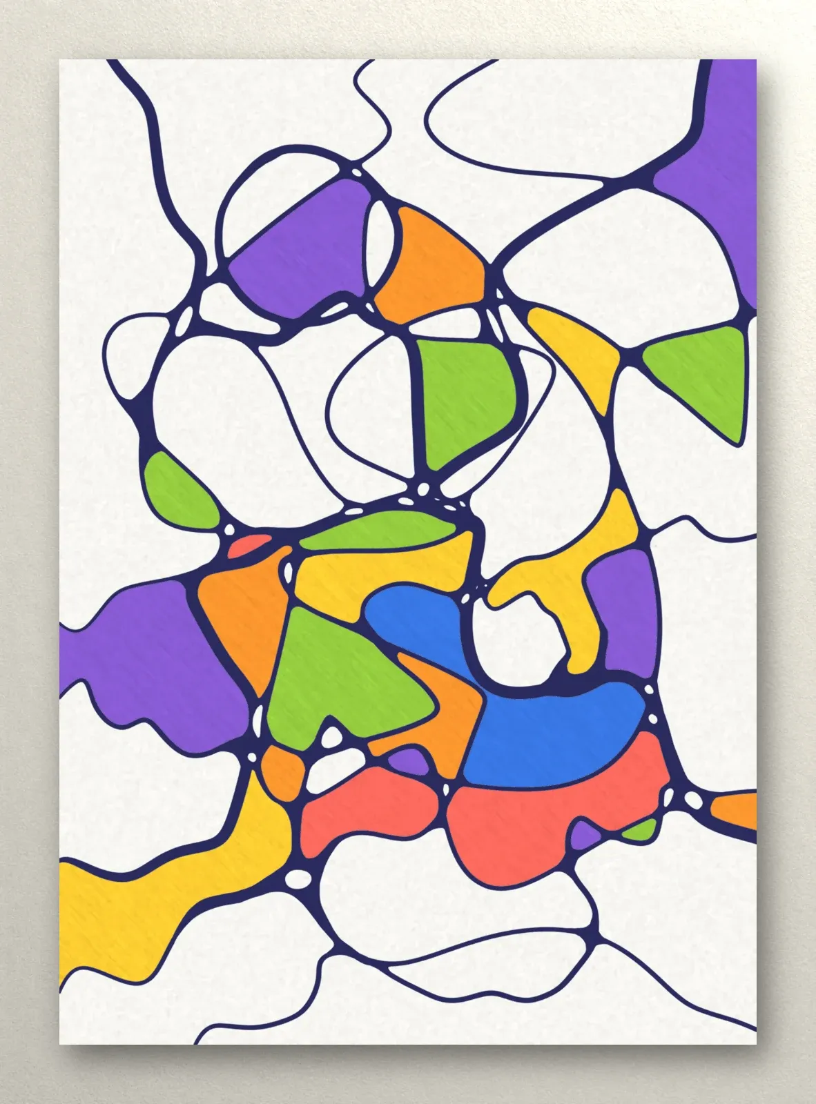The same drawing coloured in the six colours of the lesson: red, blue, yellow, green, violet and orange